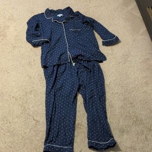 Elegant Navy Pajama Set with White Accents